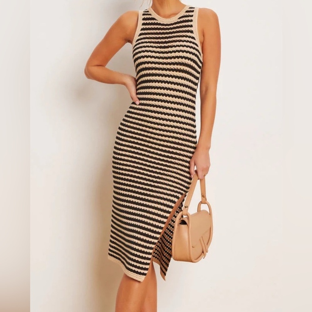 Vici Striped Black and Tan Midi Dress